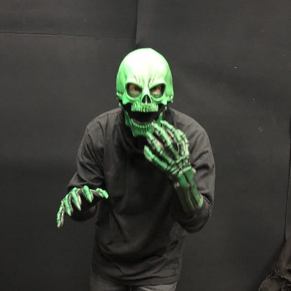 UV Green Glow Sock Skull Skeleton Latex Face Mask - Zagone Studios, LLC