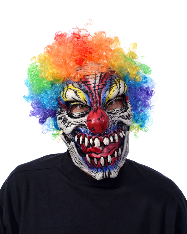 Funny Evil Skull Clown Mask with Attached Afro Wig - Zagone LLC