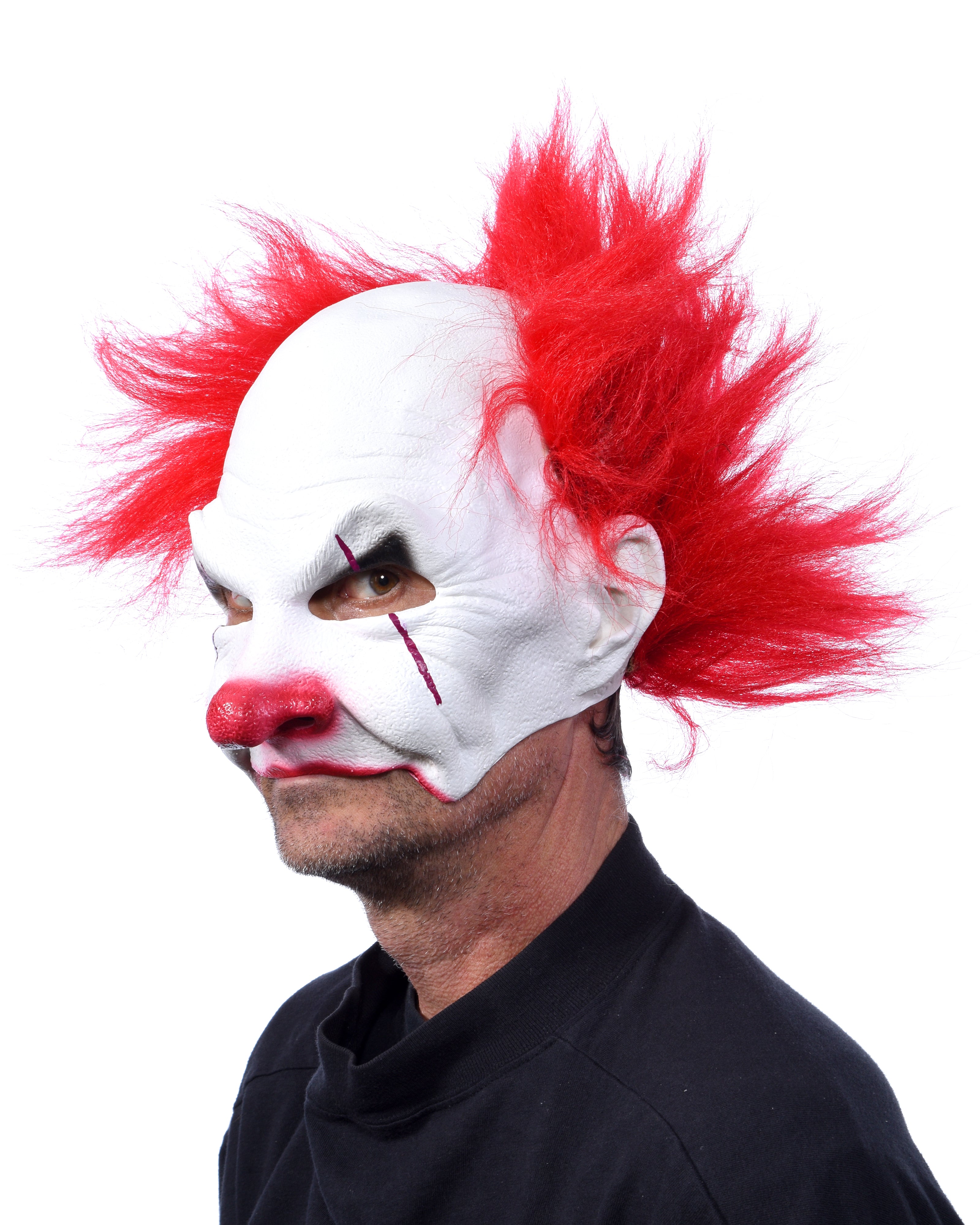 Carnival Creep, Evil Clown Latex Face Half Mask with Red Hair - Zagone ...