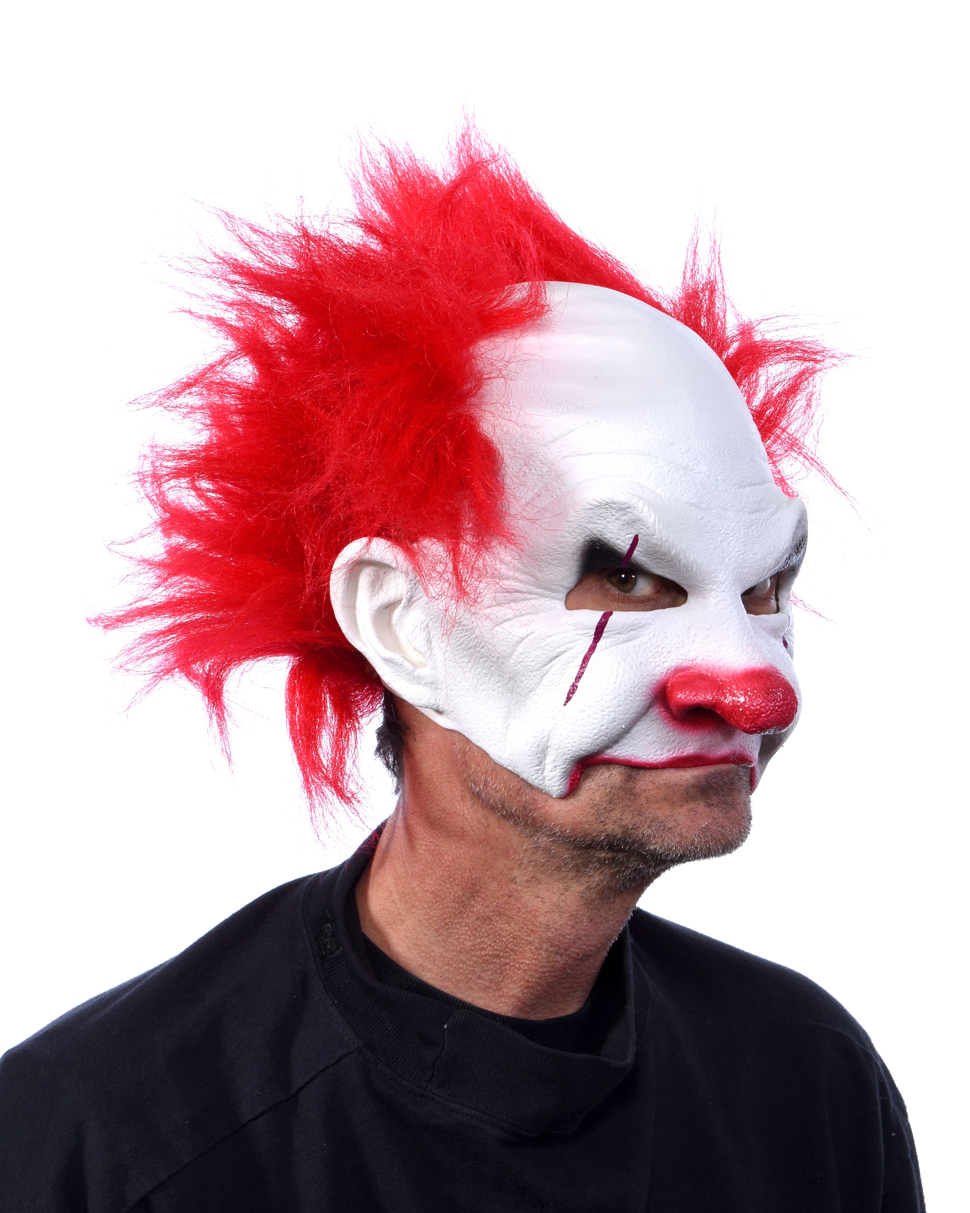 Carnival Creep, Evil Clown Latex Face Half Mask with Red Hair - Zagone ...