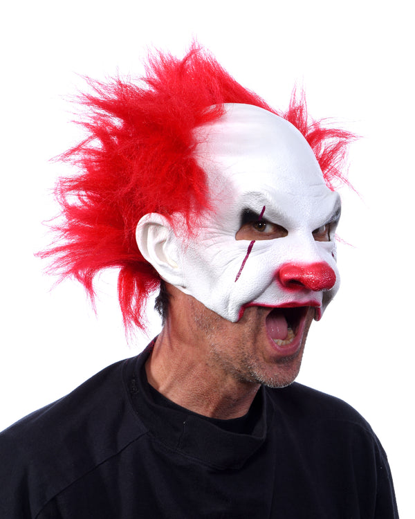 Carnival Creep, Evil Clown Latex Face Half Mask with Red Hair - Zagone ...